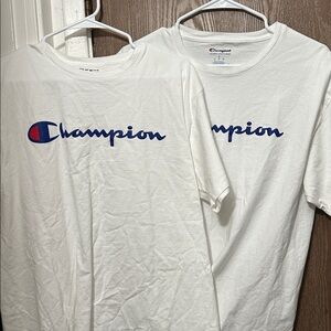 Two (2) Champion Classic White Tee with Navy Logo - Mrn’s T-shirt - LARGE